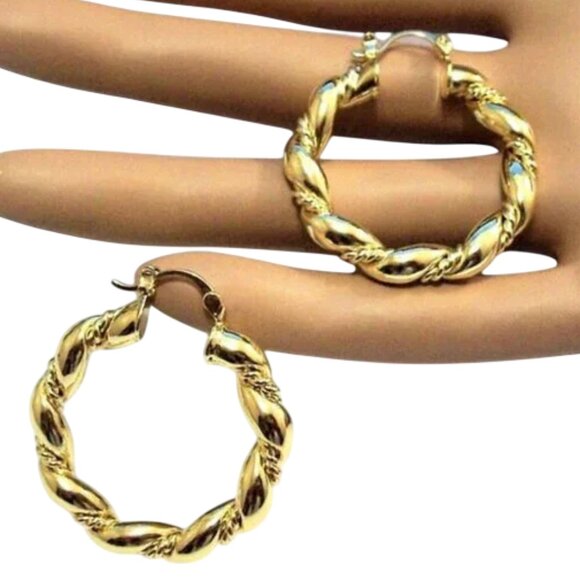 1 1/2 Inch 41mm Gold Tone Pierced Post Earrings - Picture 5 of 5